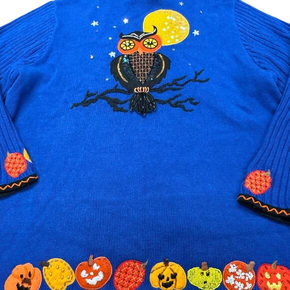 "STUNNING HALLOWEEN" Zip Up Sweater,Lots of Embellishments,Giant Owl On Back - Picture 2 of 12